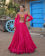 RANI PINK COLOR RAYON EMBROIDERED NAVRATRI LEHENGA CHOLI