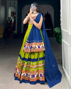 PARROT GREEN AND BLUE COLOR PURE COTTON NAVRATRI LEHENGA CHOLI