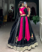 PINK AND BLACK COLOR COTTON NAVRATRI LEHENGA CHOLI