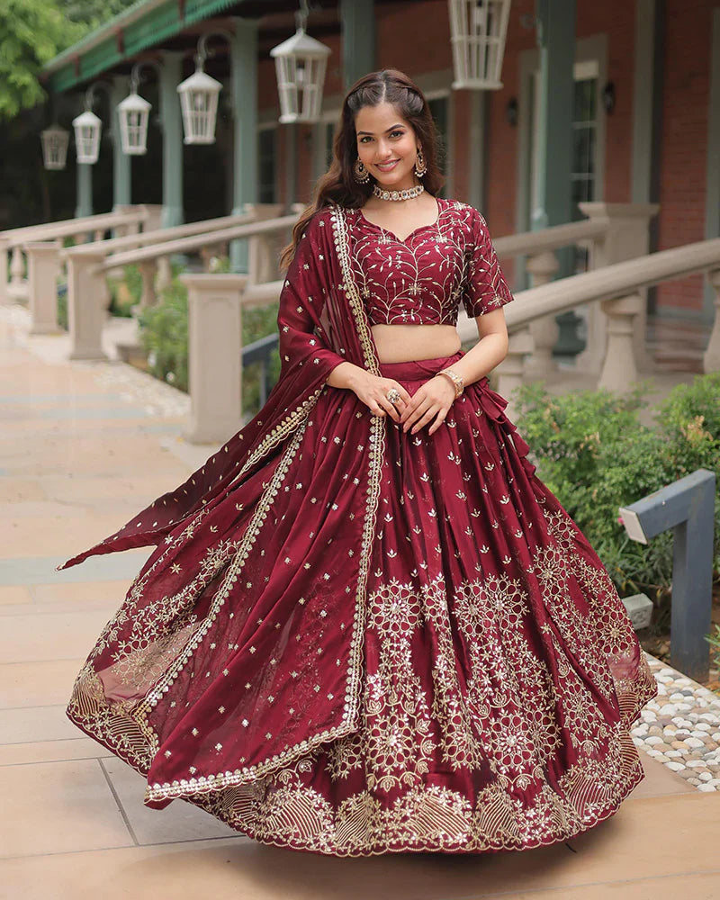 MAROON COLOR RANGOLI SILK EMBROIDERED LEHENGA CHOLI