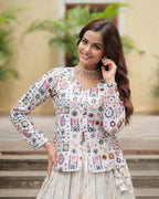 WHITE COLOR VISCOSE JACQUARD CROP TOP LEHENGA CHOLI