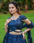 ROYAL BLUE COLOR SEQUENCE EMBROIDERED GEORGETTE LEHENGA CHOLI