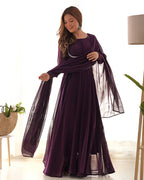 WINE COLOR GEORGETTE THREE PIECE ANARKALI SUIT