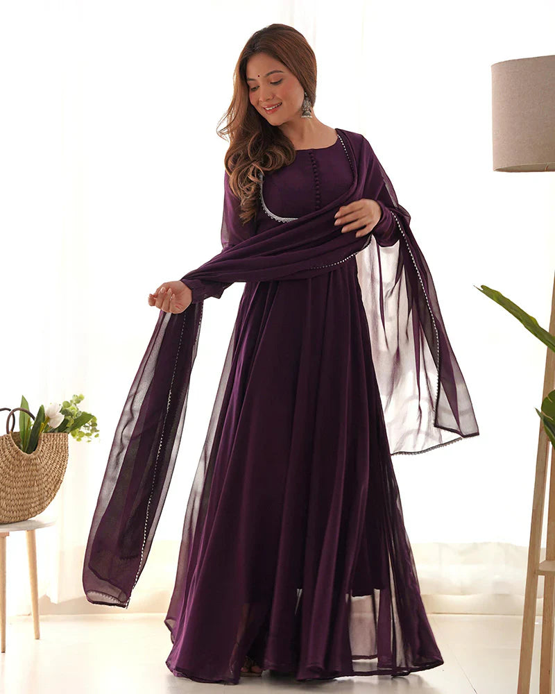 WINE COLOR GEORGETTE THREE PIECE ANARKALI SUIT