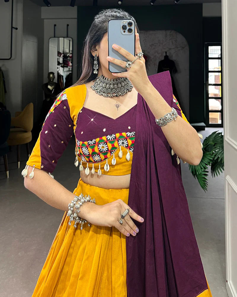 MUSTARD COLOR PURE COTTON NAVRATRI LEHENGA CHOLI