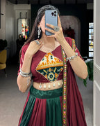 GREEN COLOR RAYON PRINTED NAVRATRI LEHENGA CHOLI