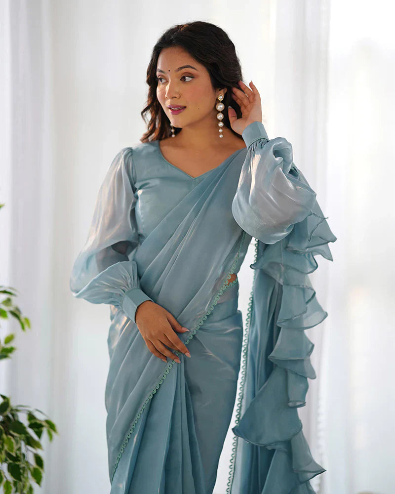 SKY BLUE COLOR JIMMY CHOO PRE DRAPPED SAREE