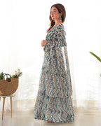 LIGHT BLUE COLOR SOFT GEORGETTE RUFFLE STYLE ANARKALI SUIT