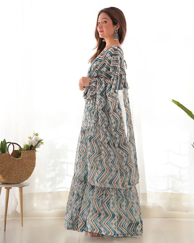 LIGHT BLUE COLOR SOFT GEORGETTE RUFFLE STYLE ANARKALI SUIT