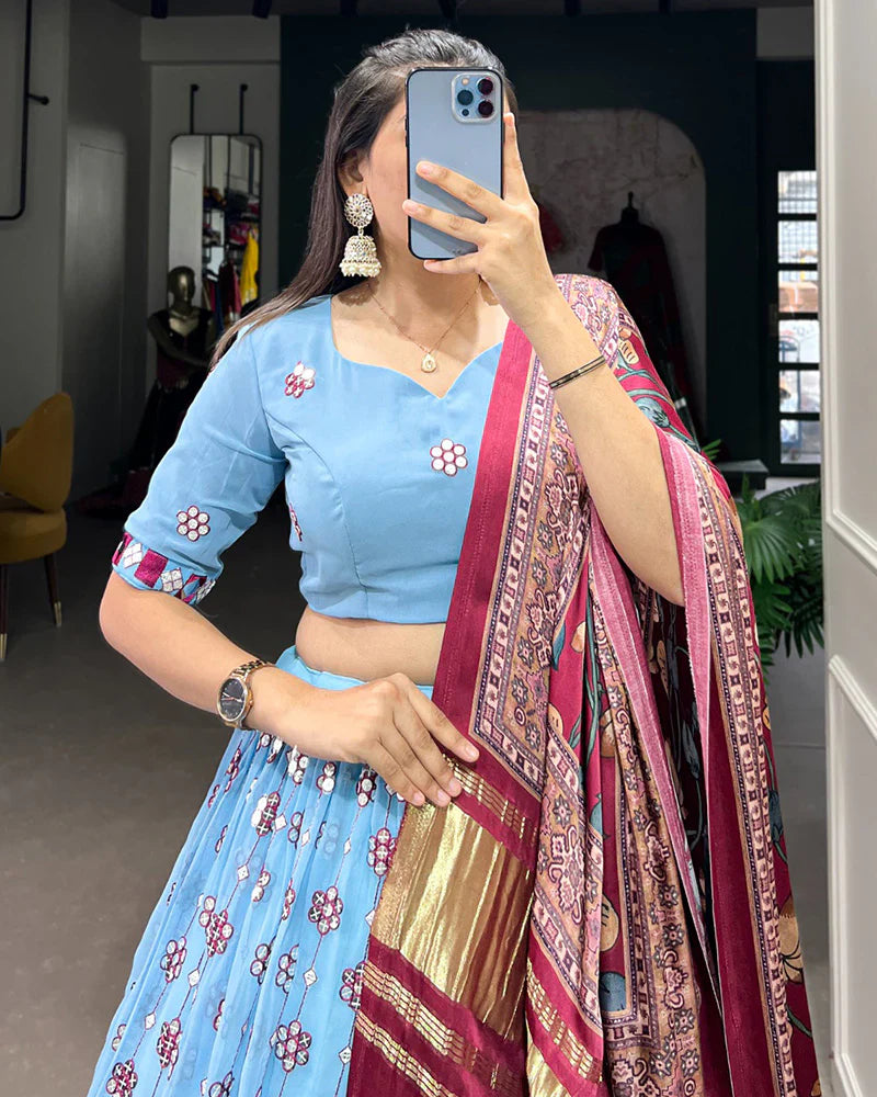 SKY BLUE COLOR GEORGETTE DESIGNING LEHENGA CHOLI