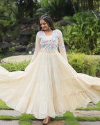 OFF-WHITE COLOR KORA COTTON NAVRATRI GOWN