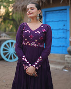 PURPLE COLOR RAYON RUFFLE STYLE NAVRATRI GOWN