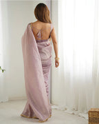 LIGHT DUSTY MAUVE COLOR TISSUE SILK PRE DRAPPED SAREE