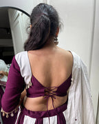 WHITE AND WINE COLOR COTTON NAVRATRI LEHENGA CHOLI