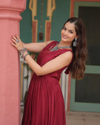 MAROON COLOR REYON PRINTED NAVRATRI GOWN