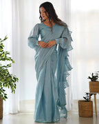 SKY BLUE COLOR JIMMY CHOO PRE DRAPPED SAREE