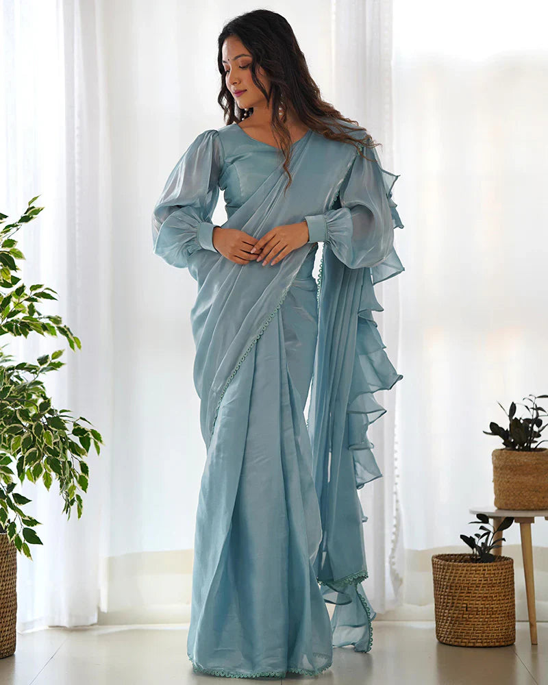 SKY BLUE COLOR JIMMY CHOO PRE DRAPPED SAREE