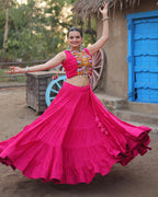 RANI PINK COLOR RAYON EMBROIDERED NAVRATRI LEHENGA CHOLI