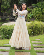 OFF-WHITE COLOR KORA COTTON NAVRATRI GOWN