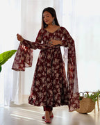 DARK MAROON COLOR GEORGETTE BASE ANARKALI SUIT SET OF 3