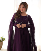 WINE COLOR GEORGETTE THREE PIECE ANARKALI SUIT