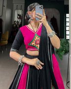 PINK AND BLACK COLOR COTTON NAVRATRI LEHENGA CHOLI