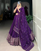 DARK PURPLE COLOR PURE CHANDERI PLAIN NAVRATRI LEHENGA CHOLI