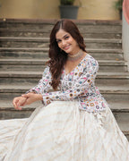 WHITE COLOR VISCOSE JACQUARD CROP TOP LEHENGA CHOLI