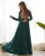 GREEN COLOR GEORGETTE LAHERIYA PRINT NAVRATRI GOWN