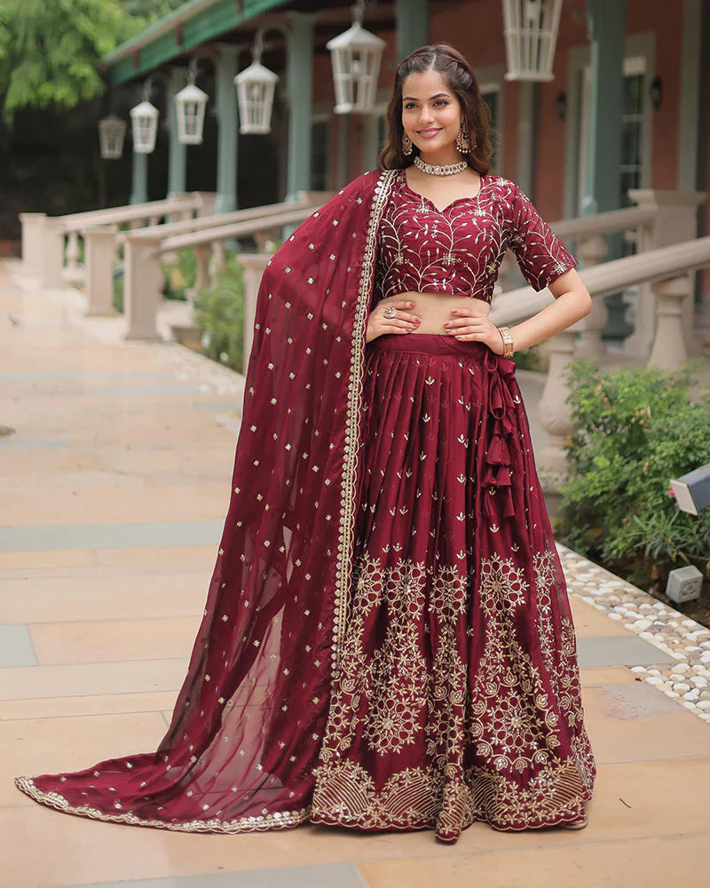 MAROON COLOR RANGOLI SILK EMBROIDERED LEHENGA CHOLI