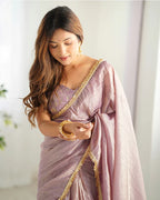 LIGHT DUSTY MAUVE COLOR TISSUE SILK PRE DRAPPED SAREE