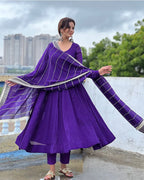 PURPLE COLOR GEORGETTE ANARKALI WITH EMBROIDERED DUPATTA