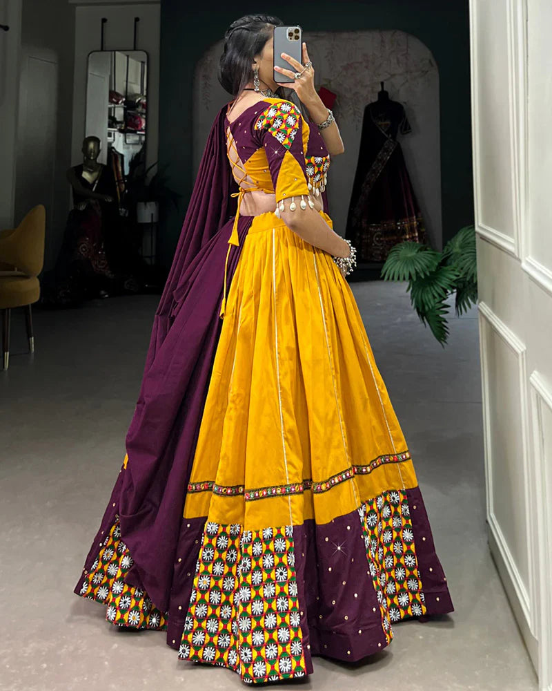 MUSTARD COLOR PURE COTTON NAVRATRI LEHENGA CHOLI