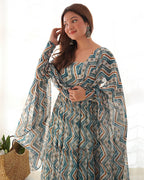 LIGHT BLUE COLOR SOFT GEORGETTE RUFFLE STYLE ANARKALI SUIT