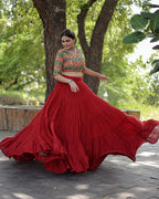 RED COLOR RAYON FULL FLAIR NAVRATRI LEHENGA CHOLI