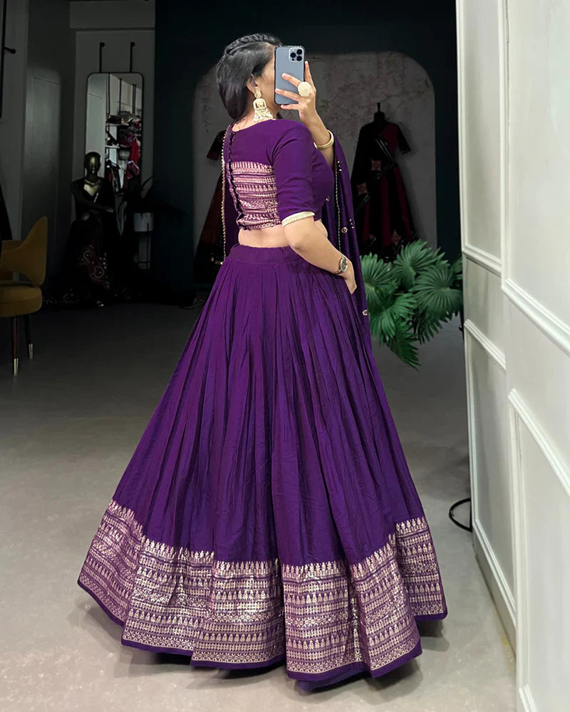DARK PURPLE COLOR PURE CHANDERI PLAIN NAVRATRI LEHENGA CHOLI