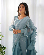SKY BLUE COLOR JIMMY CHOO PRE DRAPPED SAREE