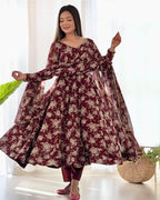 DARK MAROON COLOR GEORGETTE BASE ANARKALI SUIT SET OF 3