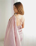 LIGHT DUSTY MAUVE COLOR TISSUE SILK PRE DRAPPED SAREE