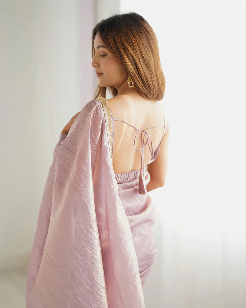 LIGHT DUSTY MAUVE COLOR TISSUE SILK PRE DRAPPED SAREE