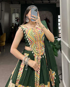 MEHNDI COLOR COTTON FOIL PRINTED NAVRATRI LEHENGA CHOLI