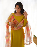 YELLOW COLOR VISCOSE READY TO WEAR THREE PIECE KURTI SUIT