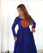 ROYAL BLUE COLOR GEORGETTE LAHERIYA PRINT NAVRATRI GOWN