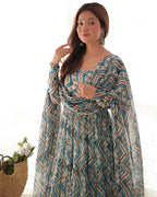 LIGHT BLUE COLOR SOFT GEORGETTE RUFFLE STYLE ANARKALI SUIT