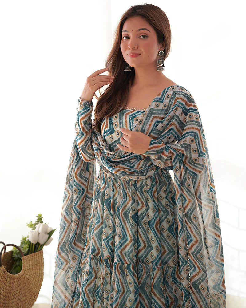 LIGHT BLUE COLOR SOFT GEORGETTE RUFFLE STYLE ANARKALI SUIT