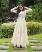 OFF-WHITE COLOR KORA COTTON NAVRATRI GOWN