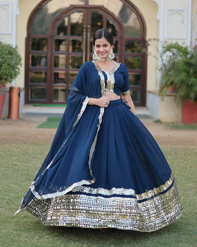 RAMA COLOR GEORGETTE SEQUENCE EMBROIDERY LEHENGA CHOLI