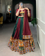 GREEN COLOR RAYON PRINTED NAVRATRI LEHENGA CHOLI