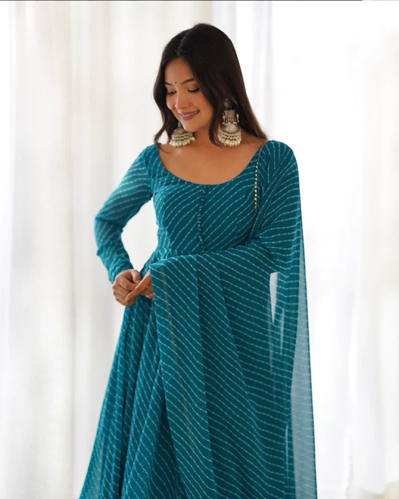 RAMA COLOR LAHERIYA PRINT GEORGETTE THREE PIECE ANARKALI SUIT