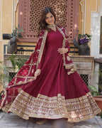 MAROON COLOR STAR GEORGETTE FABRIC BASE EMBROIDERED SEQUENCE WORK GOWN WITH DUPATTA